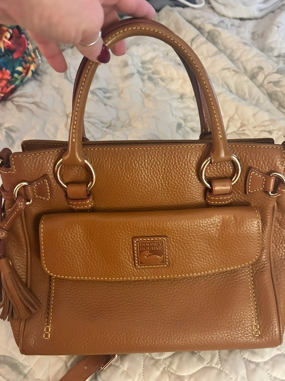 Dooney & Bourke Brown Pebbled Leather Satchel with Tassel